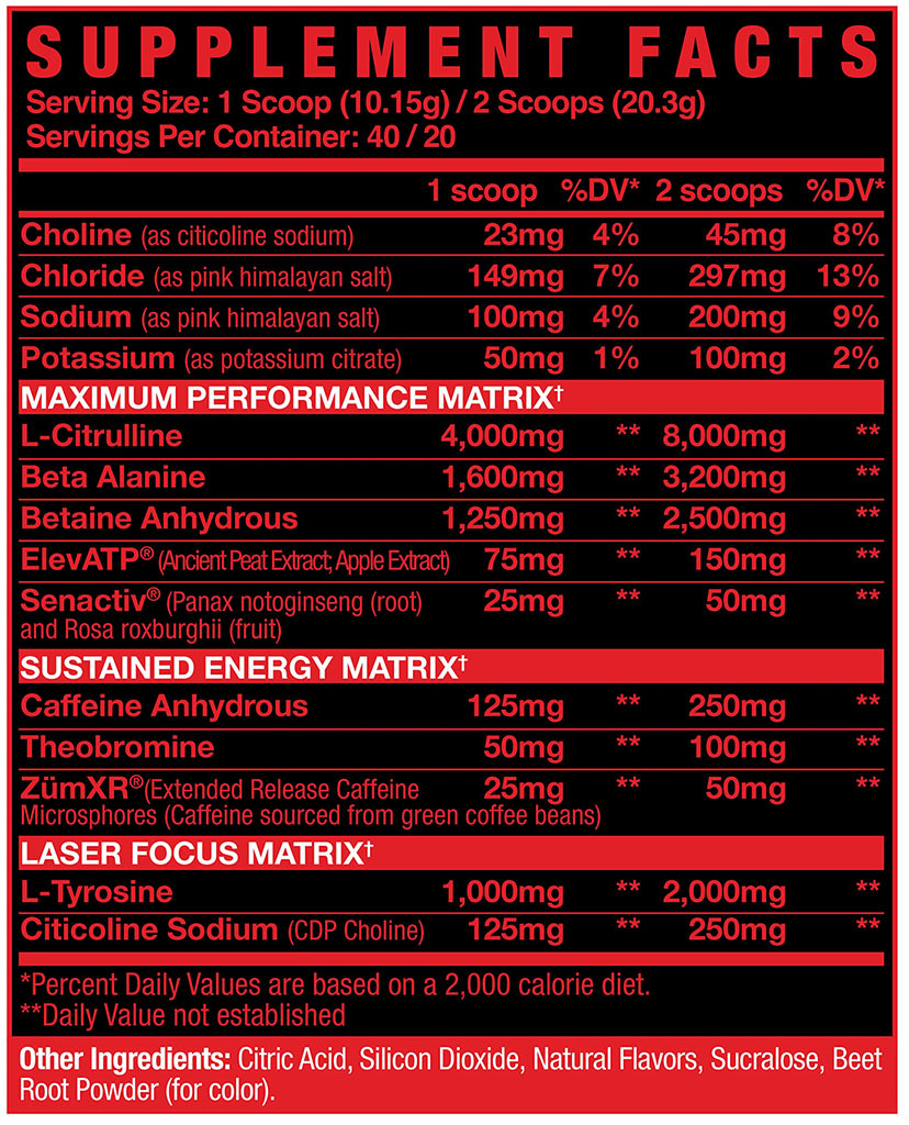 Axe & Sledge Intake All-in-One Pre Workout - Supplement Facts