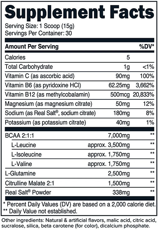 PrimaForce BCAA Powder - Pineapple Mango - Supplement Facts