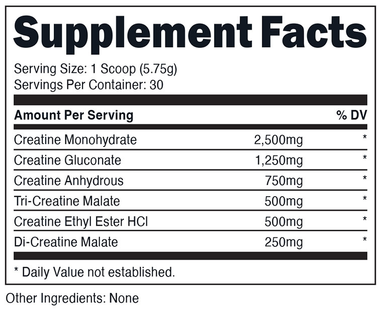 Six Point Creatine by Bucked Up - Supplement Facts