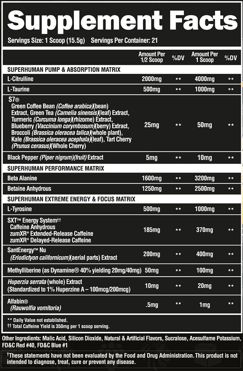 SuperHuman Extreme by Alpha Lion - Supplement Facts