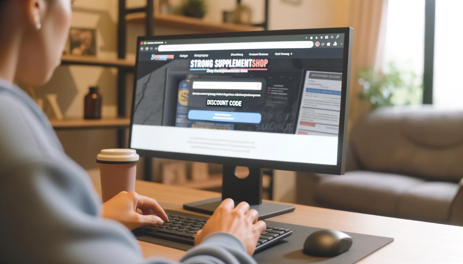 A customer applying a discount code on the StrongSupplementShop.com website.